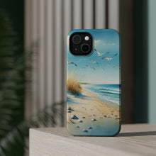 DistinctInk Tough Case for Apple iPhone, Compatible with MagSafe Charging - "Tranquil Serenity: A Watercolour Beach Scene"