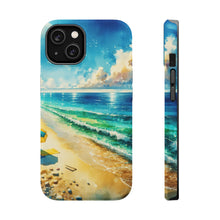 DistinctInk Tough Case for Apple iPhone, Compatible with MagSafe Charging - Title: Serene Shoreline: A Beach Oasis