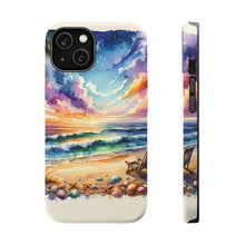 DistinctInk Tough Case for Apple iPhone, Compatible with MagSafe Charging - "Tranquil Sunset Beach with Palm Tree"