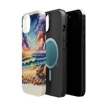DistinctInk Tough Case for Apple iPhone, Compatible with MagSafe Charging - "Tranquil Sunset Beach with Palm Tree"