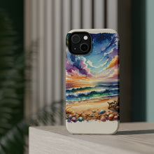 DistinctInk Tough Case for Apple iPhone, Compatible with MagSafe Charging - "Tranquil Sunset Beach with Palm Tree"