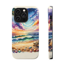 DistinctInk Tough Case for Apple iPhone, Compatible with MagSafe Charging - "Tranquil Sunset Beach with Palm Tree"