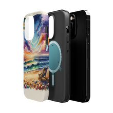 DistinctInk Tough Case for Apple iPhone, Compatible with MagSafe Charging - "Tranquil Sunset Beach with Palm Tree"