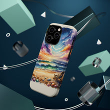 DistinctInk Tough Case for Apple iPhone, Compatible with MagSafe Charging - "Tranquil Sunset Beach with Palm Tree"