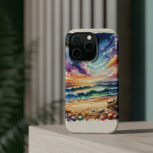 DistinctInk Tough Case for Apple iPhone, Compatible with MagSafe Charging - "Tranquil Sunset Beach with Palm Tree"