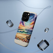 DistinctInk Tough Case for Apple iPhone, Compatible with MagSafe Charging - "Tranquil Sunset Beach with Palm Tree"