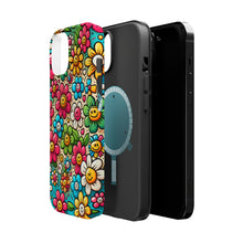 DistinctInk Tough Case for Apple iPhone, Compatible with MagSafe Charging - "Cheerful Smilin' Flowers: A Delightful Pattern"