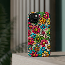 DistinctInk Tough Case for Apple iPhone, Compatible with MagSafe Charging - "Cheerful Smilin' Flowers: A Delightful Pattern"