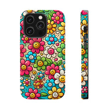 DistinctInk Tough Case for Apple iPhone, Compatible with MagSafe Charging - "Cheerful Smilin' Flowers: A Delightful Pattern"