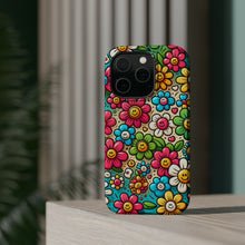 DistinctInk Tough Case for Apple iPhone, Compatible with MagSafe Charging - "Cheerful Smilin' Flowers: A Delightful Pattern"