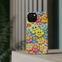 DistinctInk Tough Case for Apple iPhone, Compatible with MagSafe Charging - "Bursting Petals: A Joyful Cartoon Floral Pattern"
