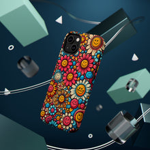 DistinctInk Tough Case for Apple iPhone, Compatible with MagSafe Charging - "Smiling Cartoon Flowers: A Vibrant Pattern"