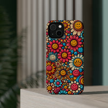 DistinctInk Tough Case for Apple iPhone, Compatible with MagSafe Charging - "Smiling Cartoon Flowers: A Vibrant Pattern"