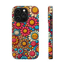 DistinctInk Tough Case for Apple iPhone, Compatible with MagSafe Charging - "Smiling Cartoon Flowers: A Vibrant Pattern"