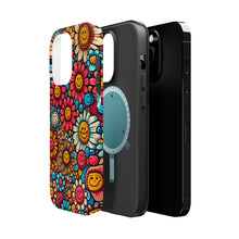 DistinctInk Tough Case for Apple iPhone, Compatible with MagSafe Charging - "Smiling Cartoon Flowers: A Vibrant Pattern"
