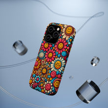 DistinctInk Tough Case for Apple iPhone, Compatible with MagSafe Charging - "Smiling Cartoon Flowers: A Vibrant Pattern"