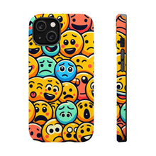 DistinctInk Tough Case for Apple iPhone, Compatible with MagSafe Charging - "Playful Cartoon Smiley Faces Pattern"