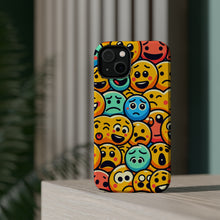 DistinctInk Tough Case for Apple iPhone, Compatible with MagSafe Charging - "Playful Cartoon Smiley Faces Pattern"