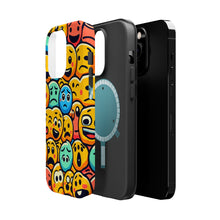 DistinctInk Tough Case for Apple iPhone, Compatible with MagSafe Charging - "Playful Cartoon Smiley Faces Pattern"