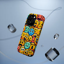 DistinctInk Tough Case for Apple iPhone, Compatible with MagSafe Charging - "Playful Cartoon Smiley Faces Pattern"