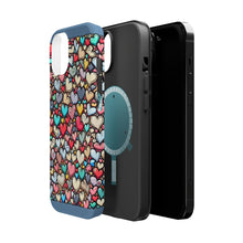DistinctInk Tough Case for Apple iPhone, Compatible with MagSafe Charging - "Playful Hearts: A Joyful Unity of Colors"