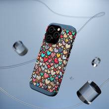 DistinctInk Tough Case for Apple iPhone, Compatible with MagSafe Charging - "Playful Hearts: A Joyful Unity of Colors"