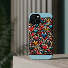 DistinctInk Tough Case for Apple iPhone, Compatible with MagSafe Charging - "Heartful Whimsy: A Playful Pattern of Love"