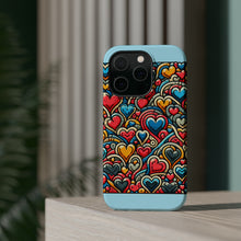DistinctInk Tough Case for Apple iPhone, Compatible with MagSafe Charging - "Heartful Whimsy: A Playful Pattern of Love"