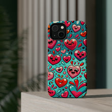 DistinctInk Tough Case for Apple iPhone, Compatible with MagSafe Charging - "Joyful Symphony: A Lively Cartoon Heart Pattern"