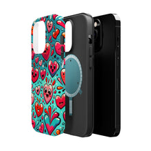 DistinctInk Tough Case for Apple iPhone, Compatible with MagSafe Charging - "Joyful Symphony: A Lively Cartoon Heart Pattern"