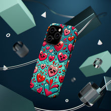 DistinctInk Tough Case for Apple iPhone, Compatible with MagSafe Charging - "Joyful Symphony: A Lively Cartoon Heart Pattern"