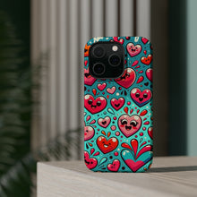 DistinctInk Tough Case for Apple iPhone, Compatible with MagSafe Charging - "Joyful Symphony: A Lively Cartoon Heart Pattern"