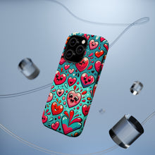 DistinctInk Tough Case for Apple iPhone, Compatible with MagSafe Charging - "Joyful Symphony: A Lively Cartoon Heart Pattern"