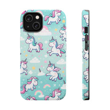 DistinctInk Tough Case for Apple iPhone, Compatible with MagSafe Charging - Enchanting Whimsy: Dancing Unicorns and Stardust