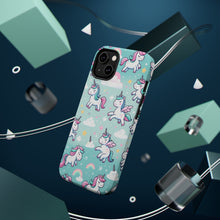 DistinctInk Tough Case for Apple iPhone, Compatible with MagSafe Charging - Enchanting Whimsy: Dancing Unicorns and Stardust