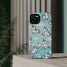 DistinctInk Tough Case for Apple iPhone, Compatible with MagSafe Charging - Enchanting Whimsy: Dancing Unicorns and Stardust