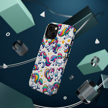 DistinctInk Tough Case for Apple iPhone, Compatible with MagSafe Charging - "Enchanting Stream of Playful Unicorns"