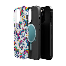 DistinctInk Tough Case for Apple iPhone, Compatible with MagSafe Charging - "Enchanting Stream of Playful Unicorns"