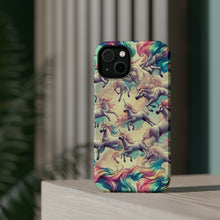 DistinctInk Tough Case for Apple iPhone, Compatible with MagSafe Charging - "Enchanting Unicorn Prance: A Majestic Rainbow Pattern"