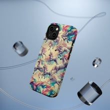 DistinctInk Tough Case for Apple iPhone, Compatible with MagSafe Charging - "Enchanting Unicorn Prance: A Majestic Rainbow Pattern"