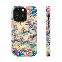 DistinctInk Tough Case for Apple iPhone, Compatible with MagSafe Charging - "Enchanting Unicorn Prance: A Majestic Rainbow Pattern"