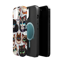 DistinctInk Tough Case for Apple iPhone, Compatible with MagSafe Charging - "Whimsical Array: Playful Cartoon Cats Pattern"