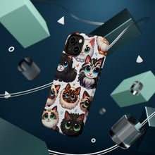 DistinctInk Tough Case for Apple iPhone, Compatible with MagSafe Charging - "Whimsical Array: Playful Cartoon Cats Pattern"