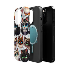 DistinctInk Tough Case for Apple iPhone, Compatible with MagSafe Charging - "Whimsical Array: Playful Cartoon Cats Pattern"
