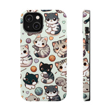 DistinctInk Tough Case for Apple iPhone, Compatible with MagSafe Charging - "Whimsical Feline Paradise: A Colorful Cartoon Pattern"