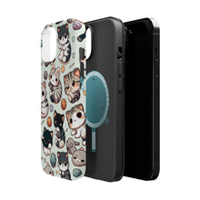 DistinctInk Tough Case for Apple iPhone, Compatible with MagSafe Charging - "Whimsical Feline Paradise: A Colorful Cartoon Pattern"