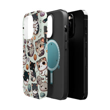 DistinctInk Tough Case for Apple iPhone, Compatible with MagSafe Charging - "Whimsical Feline Paradise: A Colorful Cartoon Pattern"