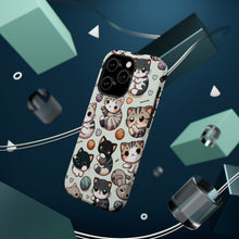 DistinctInk Tough Case for Apple iPhone, Compatible with MagSafe Charging - "Whimsical Feline Paradise: A Colorful Cartoon Pattern"