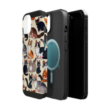 DistinctInk Tough Case for Apple iPhone, Compatible with MagSafe Charging - "Feline Extravaganza: A Playful Cartoon Cat Pattern"