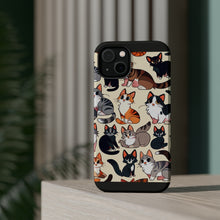 DistinctInk Tough Case for Apple iPhone, Compatible with MagSafe Charging - "Feline Extravaganza: A Playful Cartoon Cat Pattern"